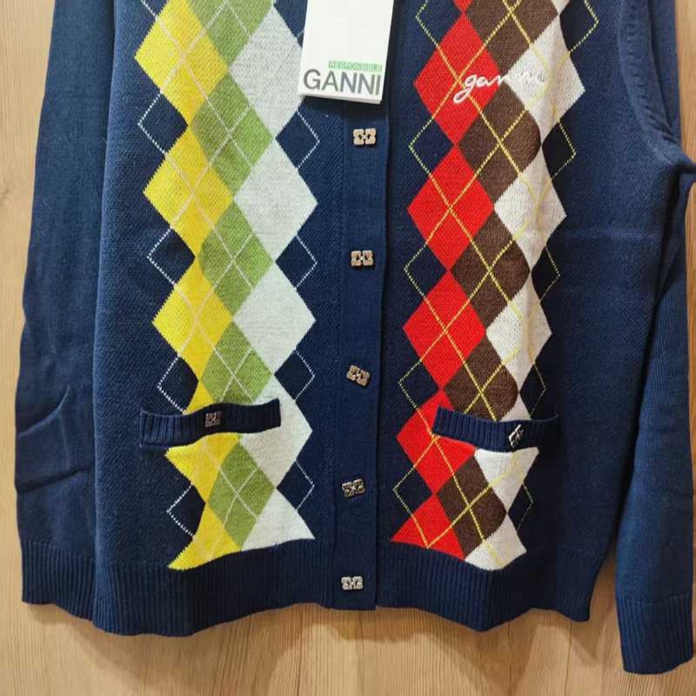 Ganni Women's Colorful Argyle Cardigan - Picture 2 of 5